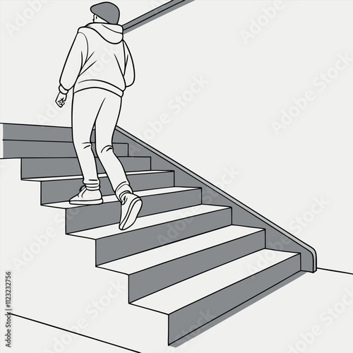 businessman running on stairs, businessman on stairs