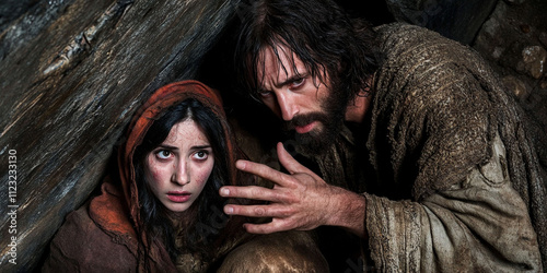 Christians hide from persecutors, biblical times. For Christian church publications