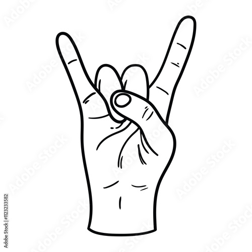 Hand drawn doodle horn gesture on white background.