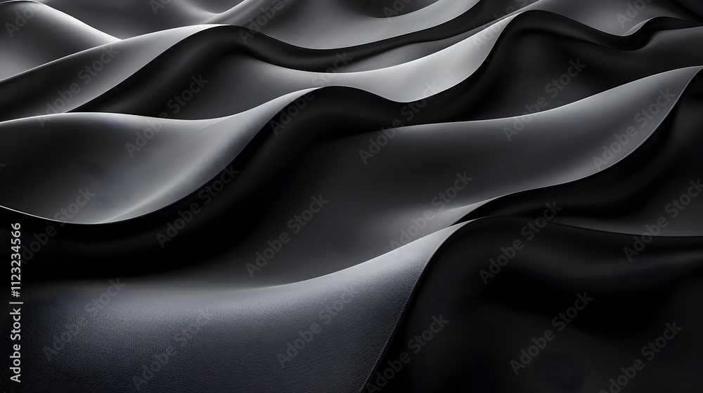 Fototapeta premium The image is a black and white photo of a black fabric with a wave pattern