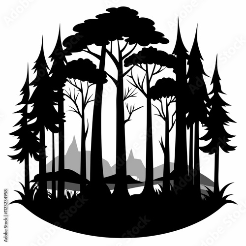 Silent Forest vector silhouette black design white background