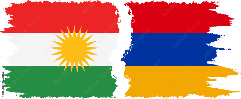 Fototapeta premium Armenia and Kurdistan grunge flags connection, vector
