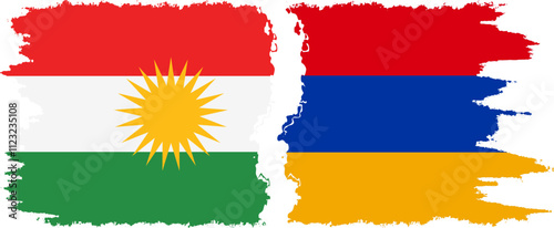 Armenia and  Kurdistan grunge flags connection, vector