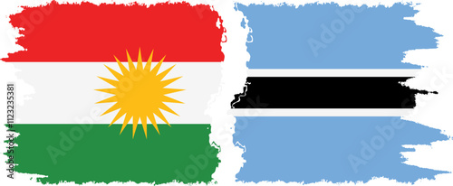Botswana and  Kurdistan grunge flags connection, vector
