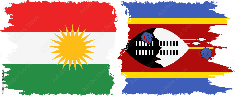 Fototapeta premium eSwatini and Kurdistan grunge flags connection, vector