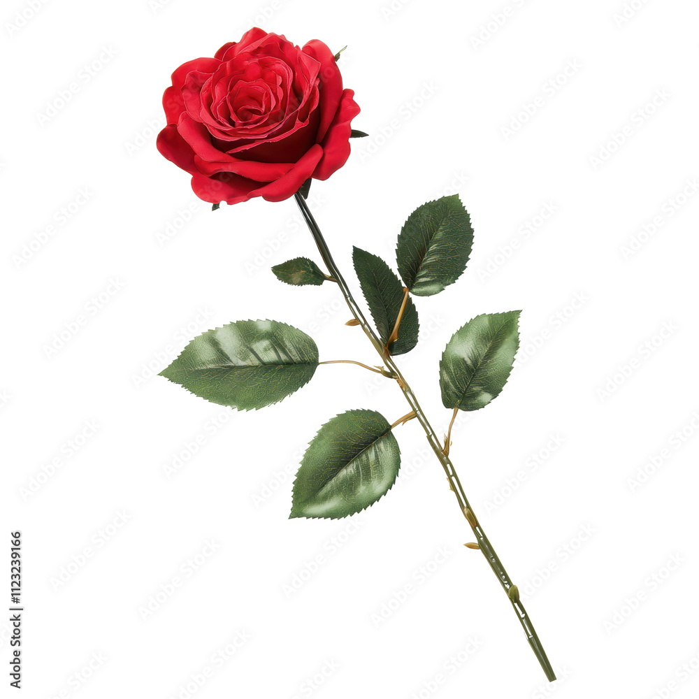 Obraz premium beautiful red rose with green leaves on stem