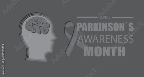 Vector illustration of Parkinson's Awareness month poster with gray awareness ribbon celebrated every April