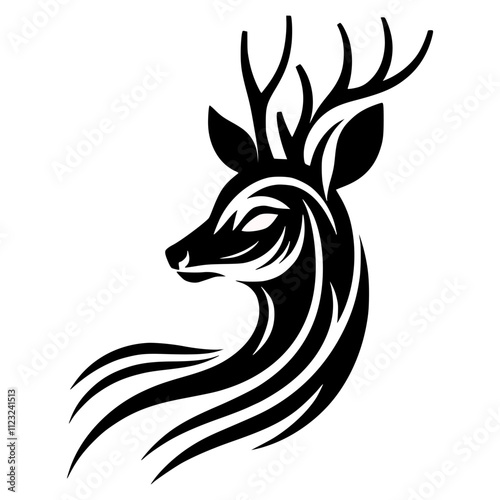 Minimalist black and white roe deer silhouette created with clean lines, abstract design on plain background, perfect for modern minimalist art style