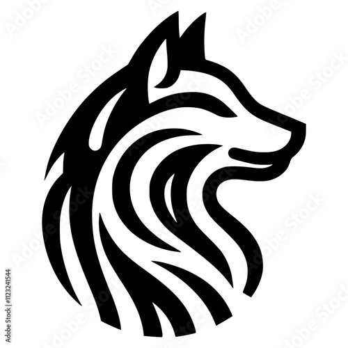 Minimalist black and white wolf silhouette created with bold lines, abstract design on plain background, ideal for contemporary minimalist artwork