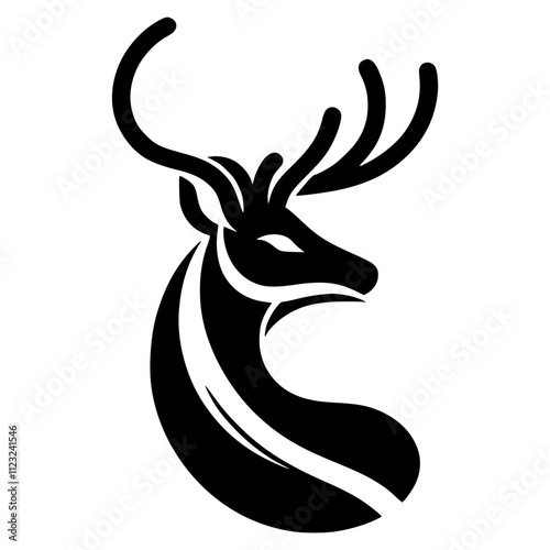 Minimalist black and white roe deer silhouette created with clean lines, abstract design on plain background, perfect for modern minimalist art style