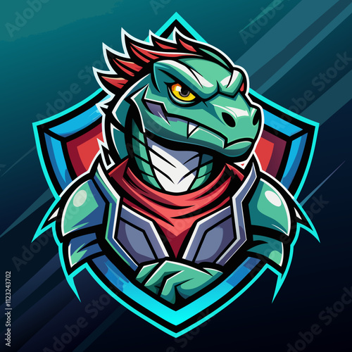 Lizard knight esports logo featuring a fierce reptilian character with armor and a shield
