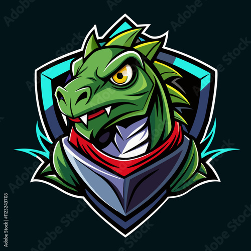 Dynamic lizard knight esports logo featuring a fierce reptilian character in vibrant colors and bold design