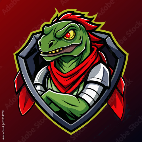 Lizard knight esports logo design featuring a fierce reptilian warrior in armor
