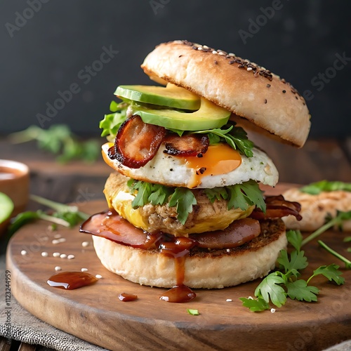 fresh burger tasty burger table burger  Close-up home made beef burger background