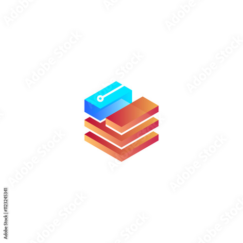 Stacked Data Center Layer in US Flag Technology Circuit, Server Cloud Logo Design Vector