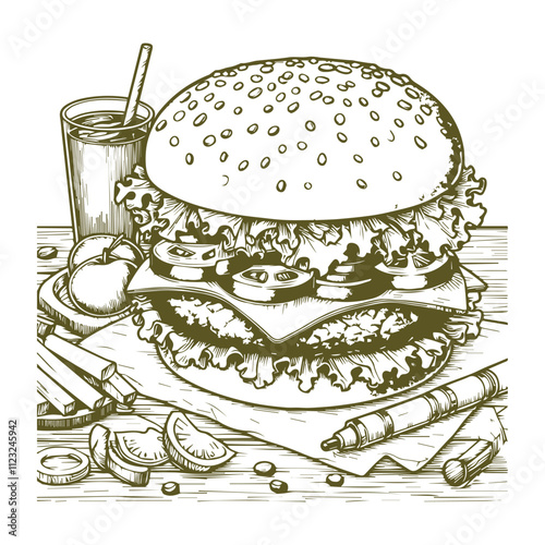 Hand drawn Burger Illustration fast food