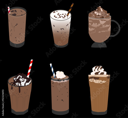 chocolate ice drink set, Ideal for use in cafe menus, drink advertisements, recipe books, social media graphics, or food packaging designs.