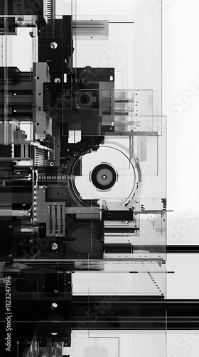 Intricate View of Xerographic Printing Process Highlighting Photocopier Mechanisms in Black and White photo