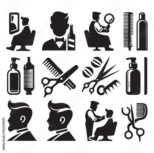 barber icon set silhouette vector illustration