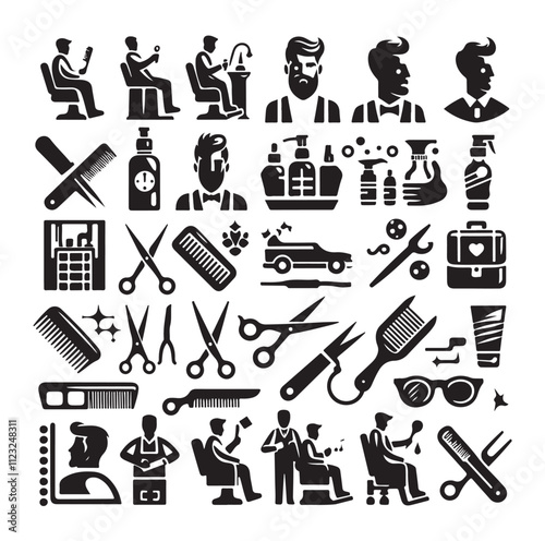 barber icon set silhouette vector illustration