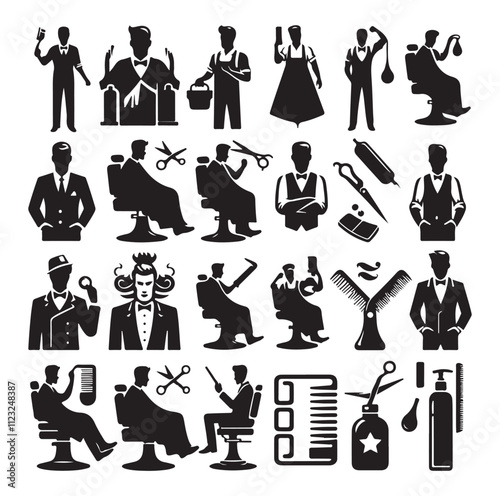 barber icon set silhouette vector illustration