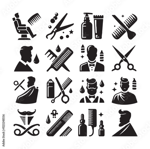 barber icon set silhouette vector illustration