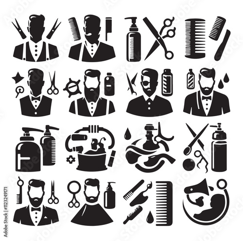 barber icon set silhouette vector illustration