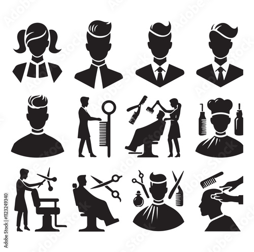 barber icon set silhouette vector illustration