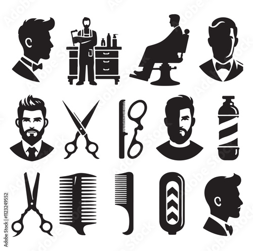 barber icon set silhouette vector illustration