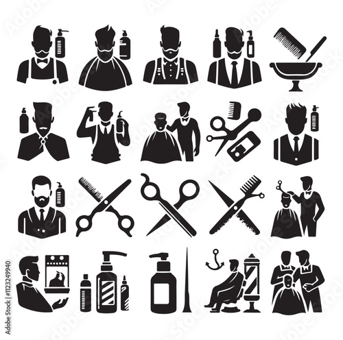 barber icon set silhouette vector illustration
