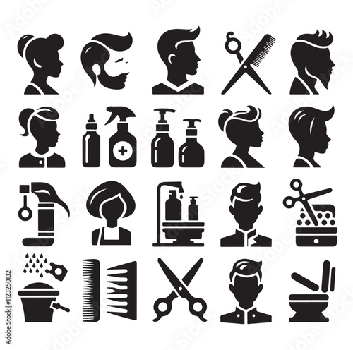 barber icon set silhouette vector illustration