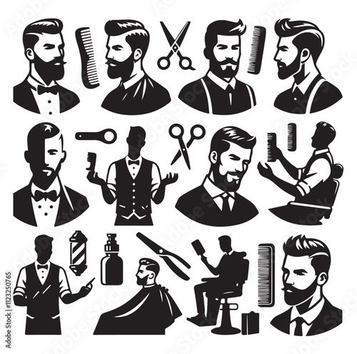 barber icon set silhouette vector illustration