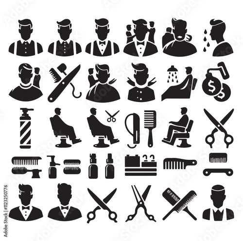 barber icon set silhouette vector illustration
