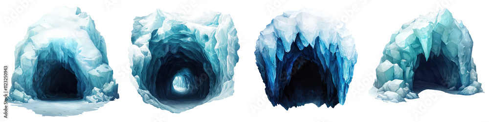 Obraz premium Mesmerizing frozen caverns carved by the elements in a vast Arctic landscape showcasing the breathtaking power of nature and the captivating beauty of icy formations