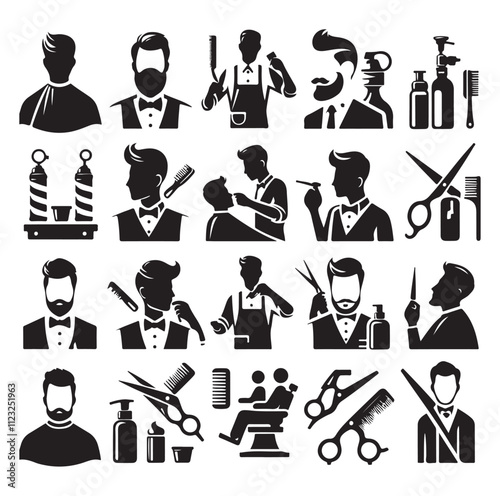 barber icon set silhouette vector illustration