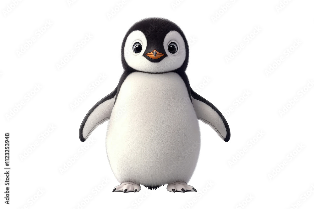 Naklejka premium Cute cartoon penguin standing upright with a friendly expression. transparent background.