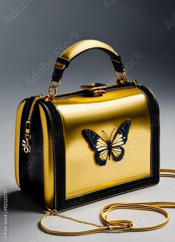 Premium Designer Bauletto Handbag in Black and Gold for Chic and Contemporary Women's Style photo