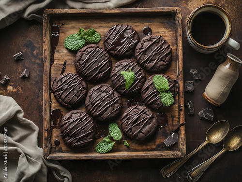 Freshly baked chocolate cookies with a crispy edge and gooey center, loaded with rich chocolate chunks. Perfect for dessert, snacks, or gifting. Indulge in homemade goodness with every bite photo