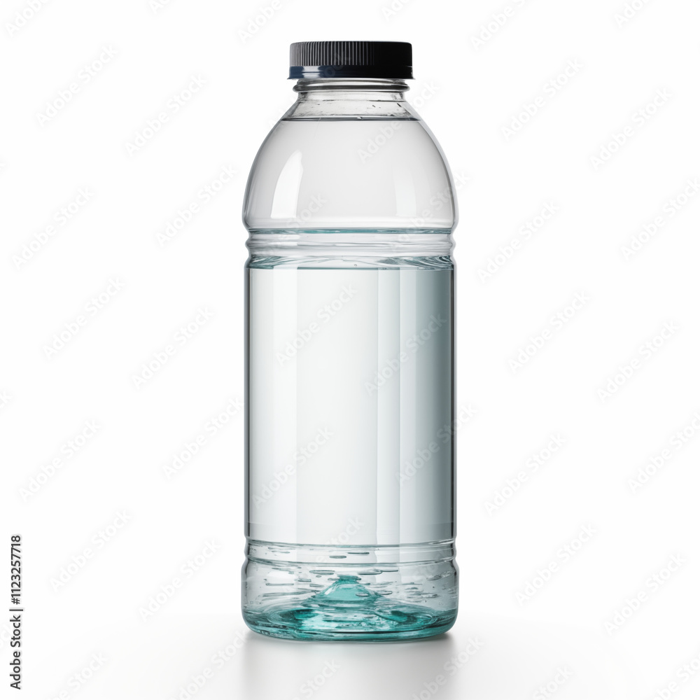 Fototapeta premium Plastic Water Bottle Mockup Clear HalfFull Black Cap