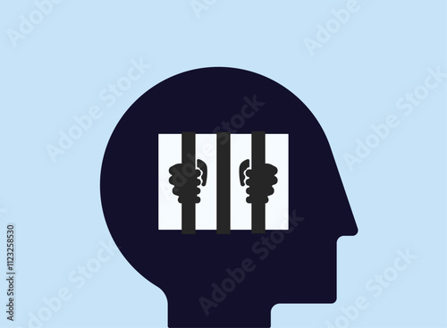 Mental captivity man trapped in jail illustration