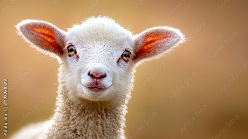 Fototapeta premium Adorable Lamb Close-Up with Blurred Background
