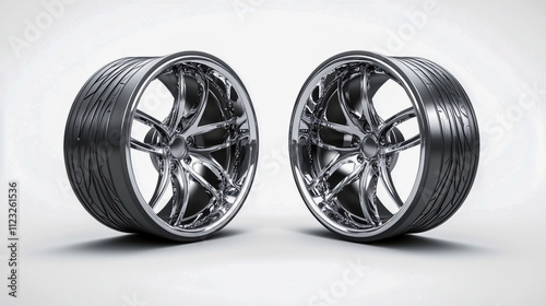 High-quality, vector-style illustration of car wheels featuring detailed, realistic rims photo