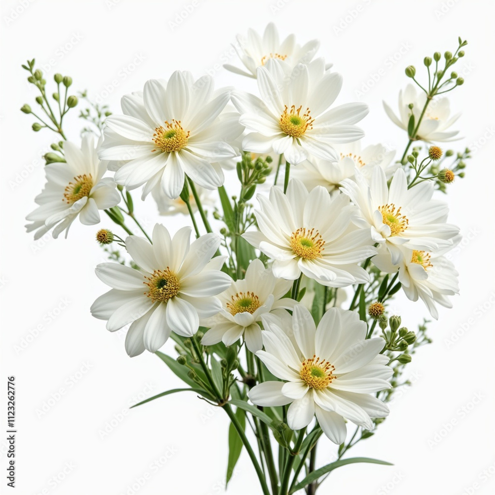 Fototapeta premium flying white flowers isolated on transparent background cutout