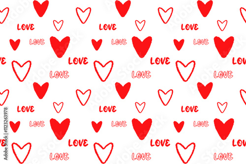 Cute red hearts word love Seamless pattern lovely romantic Isolated background Valentine's Day textiles fabric wallpaper wrapping paper wallpaper polygraphy Repeating design Fabric print design