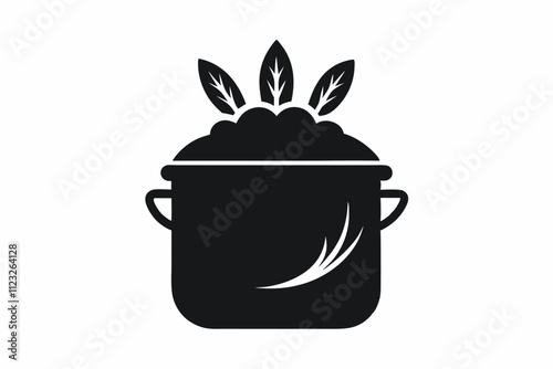 Black Silhouette Rice Pot Icon Vector ,Modern multi cooker steaming rice icon in simple style on a white background.