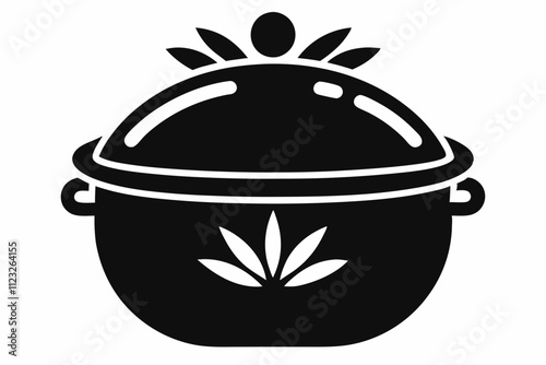 Black Silhouette Rice Pot Icon Vector ,Modern multi cooker steaming rice icon in simple style on a white background.