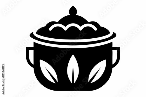 Black Silhouette Rice Pot Icon Vector ,Modern multi cooker steaming rice icon in simple style on a white background.