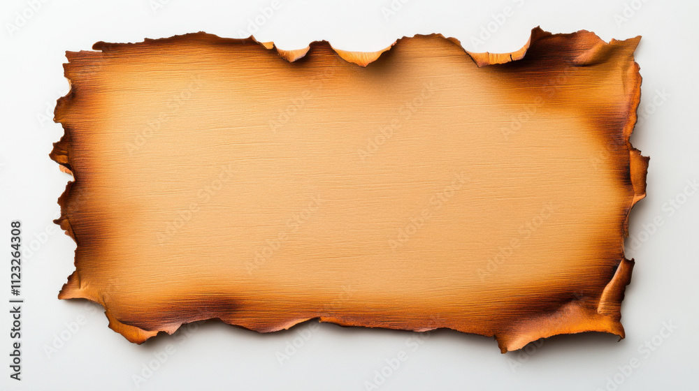 scorched piece of paper with visible burn edge, showcasing unique texture and color. edges are irregular, adding to its artistic appeal scorched piece of paper with visible burn edge, showcasing unique texture and color. edges are irregular, adding to its artistic appeal