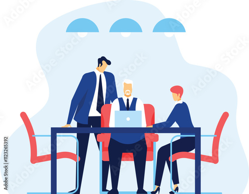 Business team collaborating on a project, using a laptop in a modern office meeting room, discussing strategies and analyzing data for effective teamwork and successful outcomes