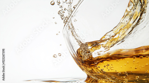 Splashing liquid in a glass creating dynamic water droplets and ripples